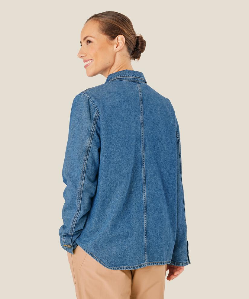 Jeansjacke mit Ziernähten und Taschen, Medium Denim