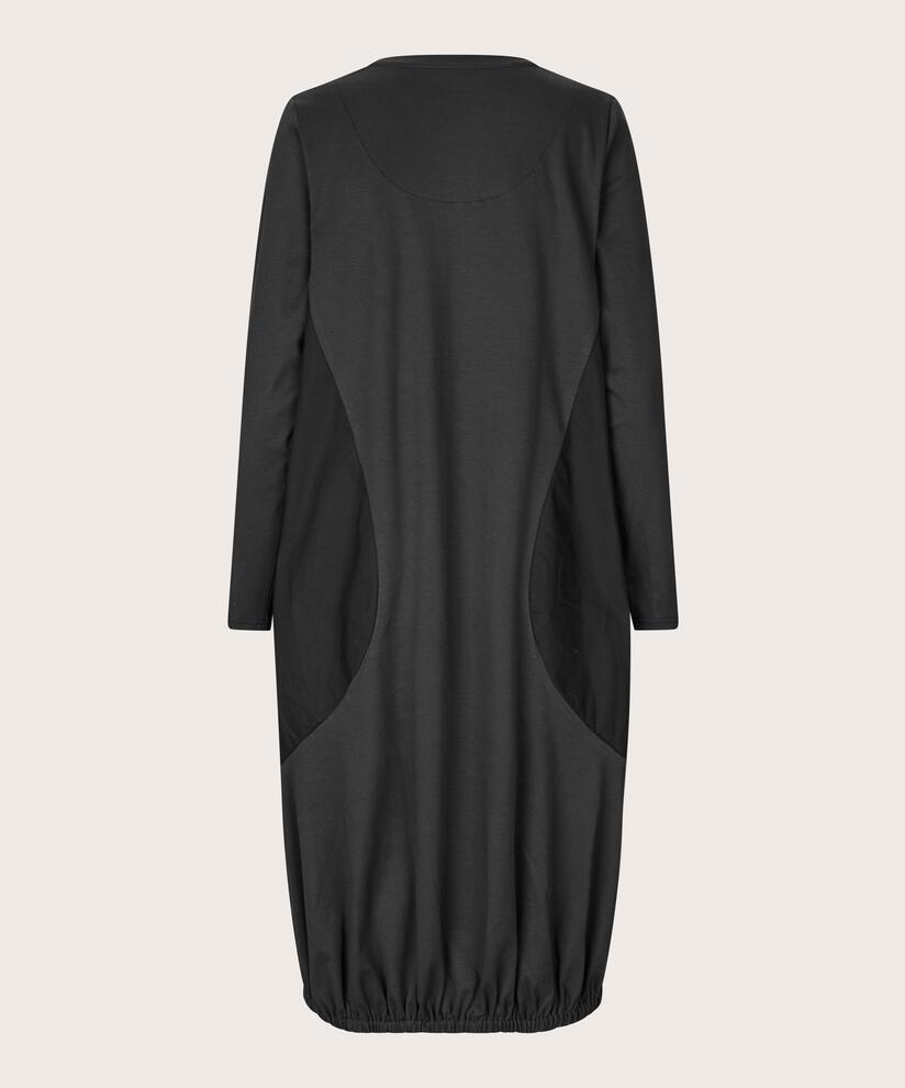 langärmliges Kleid aus Jersey und Baumwollpopeline, Black