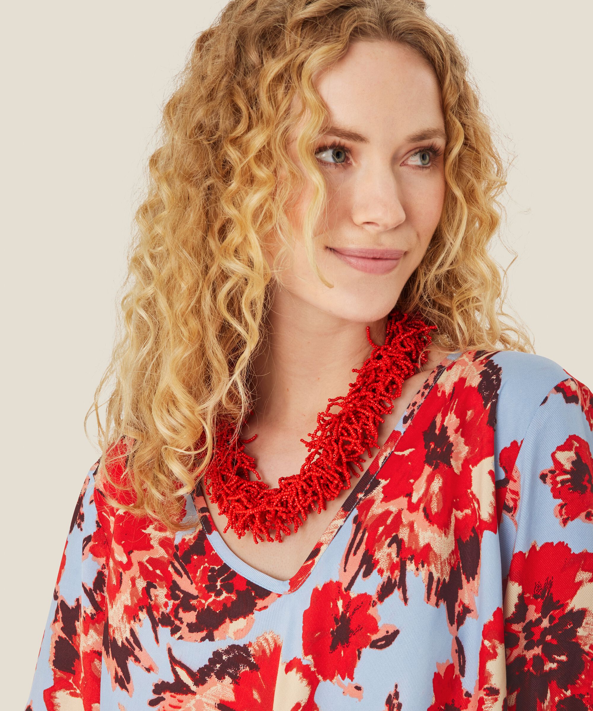 Statement-Halskette mit orangeroten Perlen, Orange com