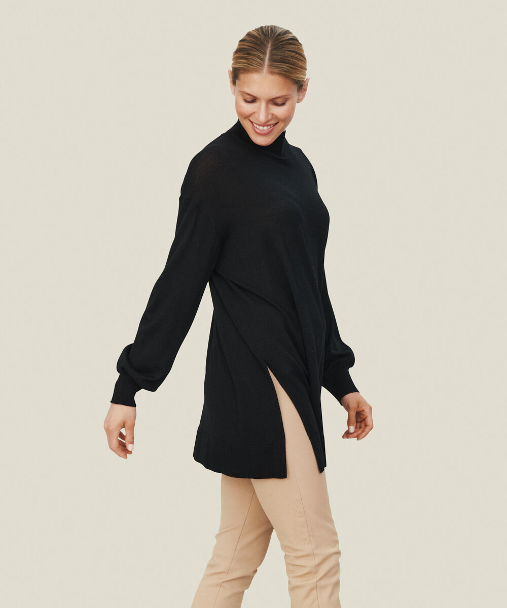 Rollkragenpullover aus Wolle, Black