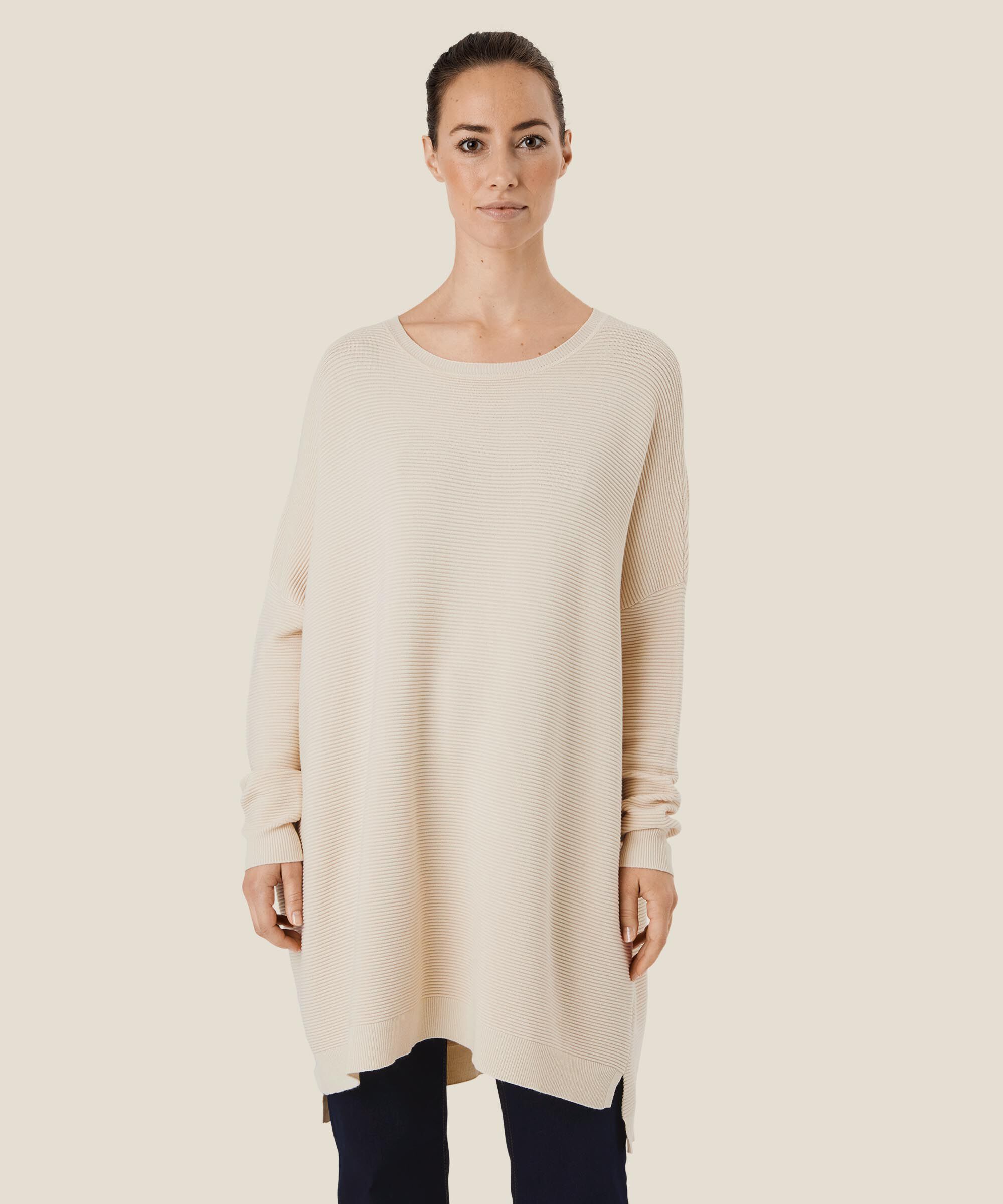 Rippstrickpullover mit langen Ärmeln, Whitecap