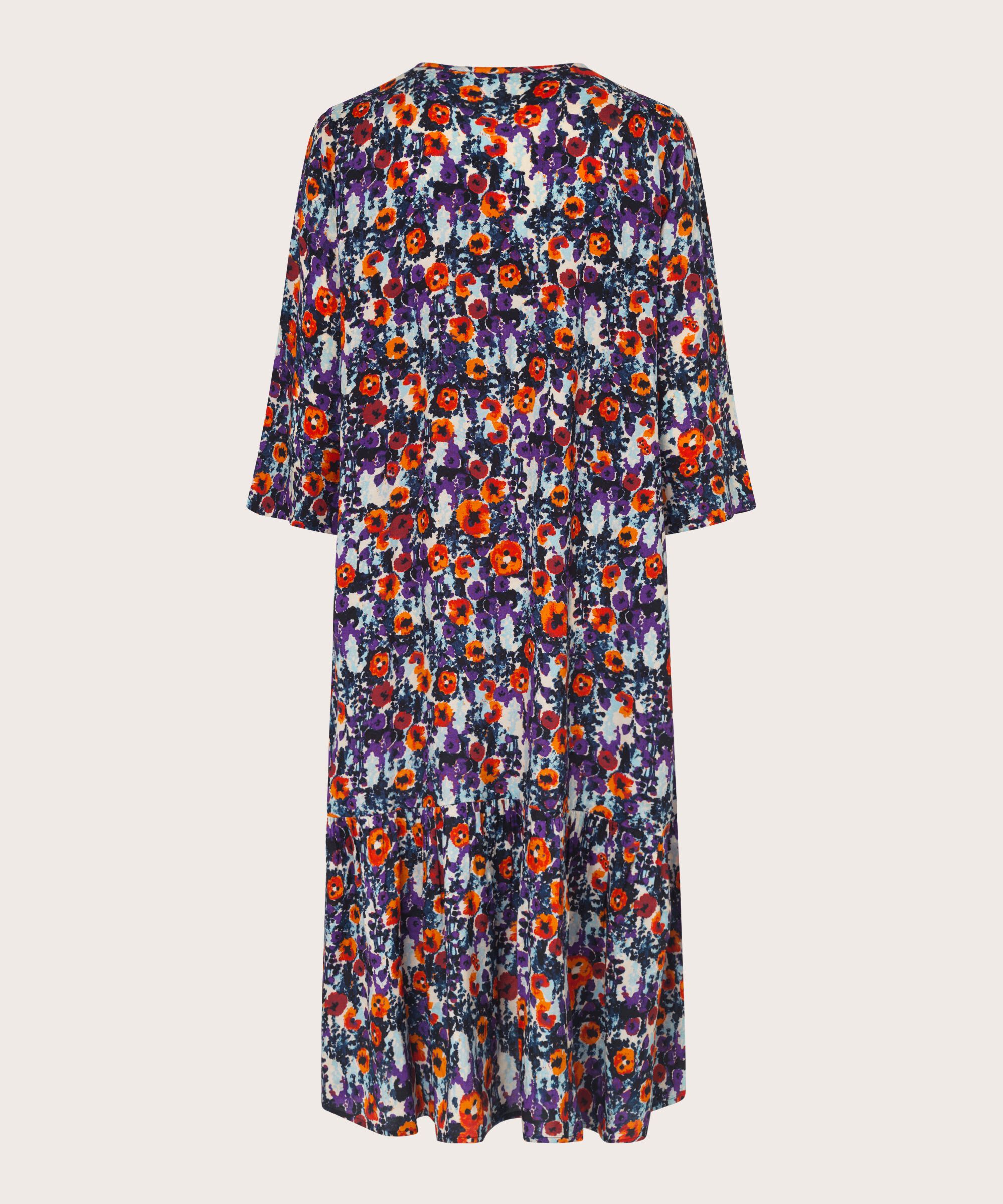 Geblümtes Viskosekleid mit Bindebändern und Eingrifftaschen, Meadow Violet