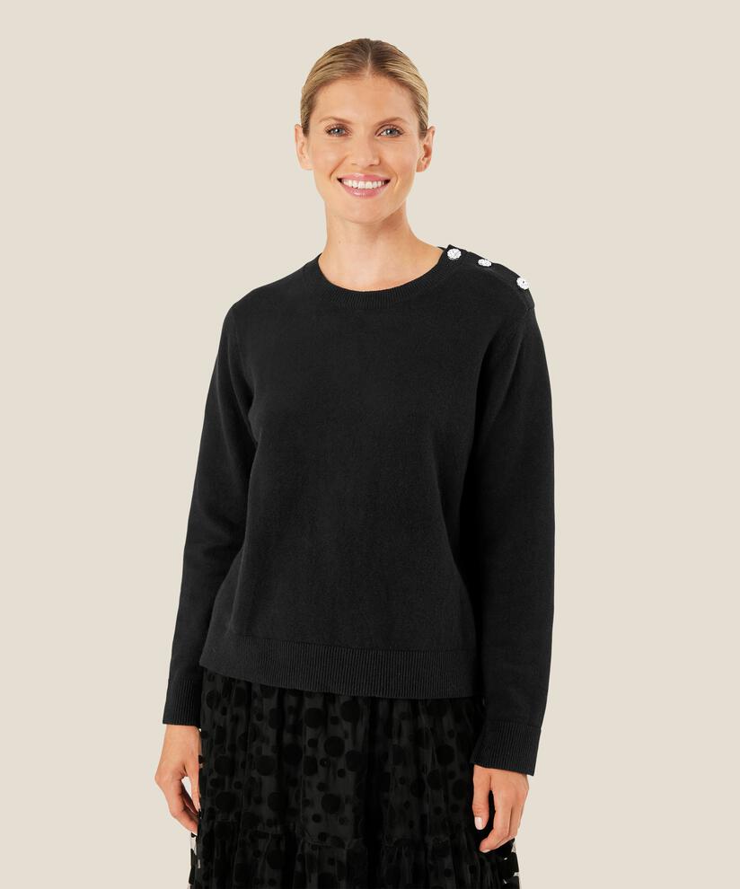 Strickpullover mit Simili-Knöpfen, Black