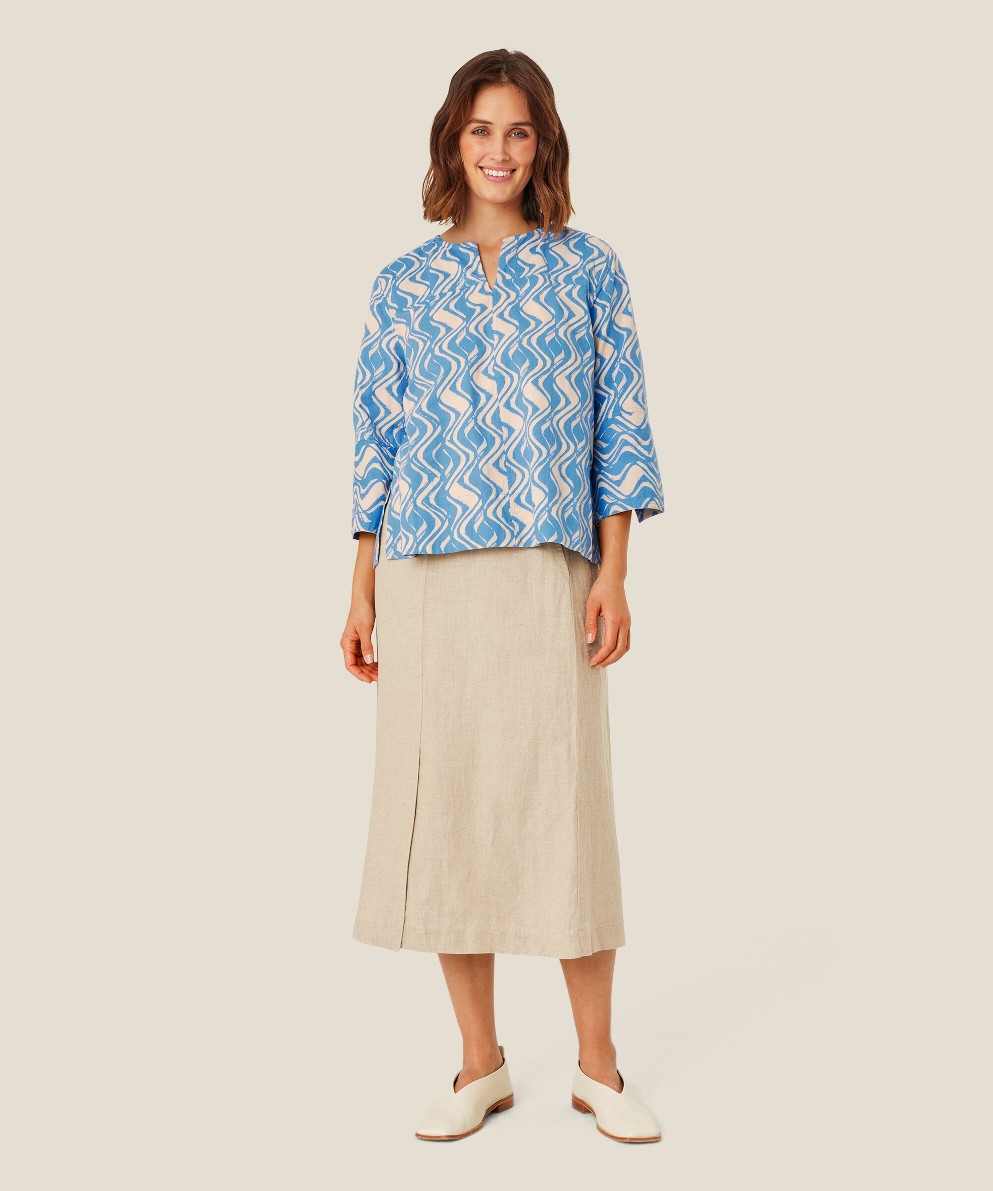 Bluse aus Baumwollmix mit 3/4-Ärmeln, Blue Bonnet