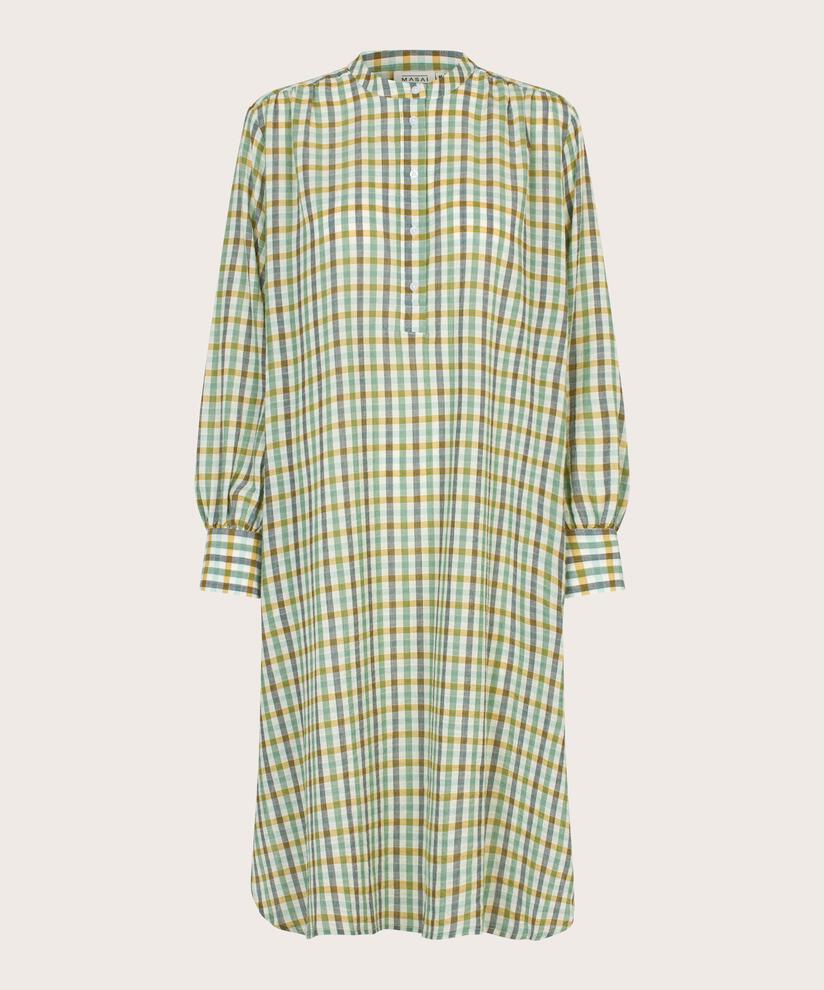 kariertes Baumwollkleid mit Knopfleiste, D. Grass Green