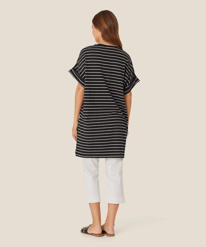 Gestreifte Jersey-Tunika mit V-Ausschnitt, Black