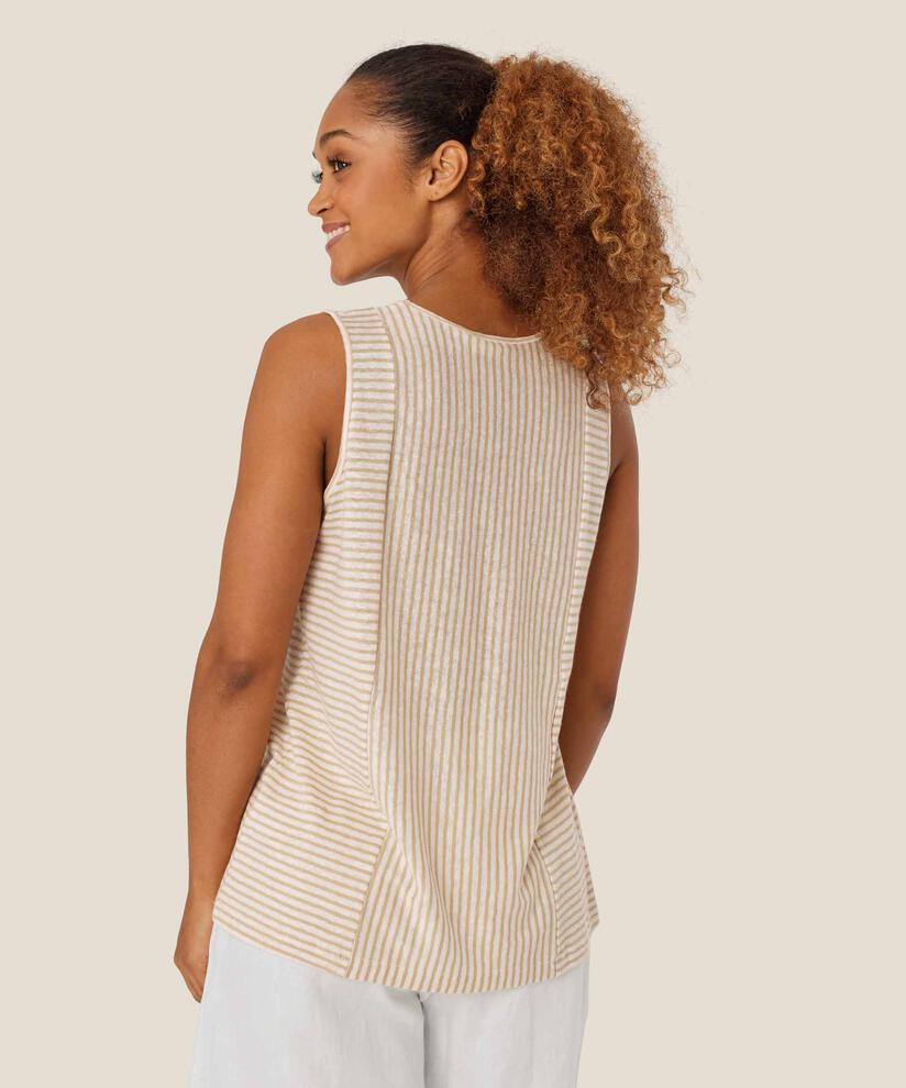 Gestreiftes Jersey-Top aus Leinenmischung, Pale Khaki