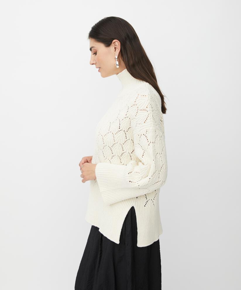 Strickpullover mit dekorativem Lochmuster und Rollkragen, Whitecap