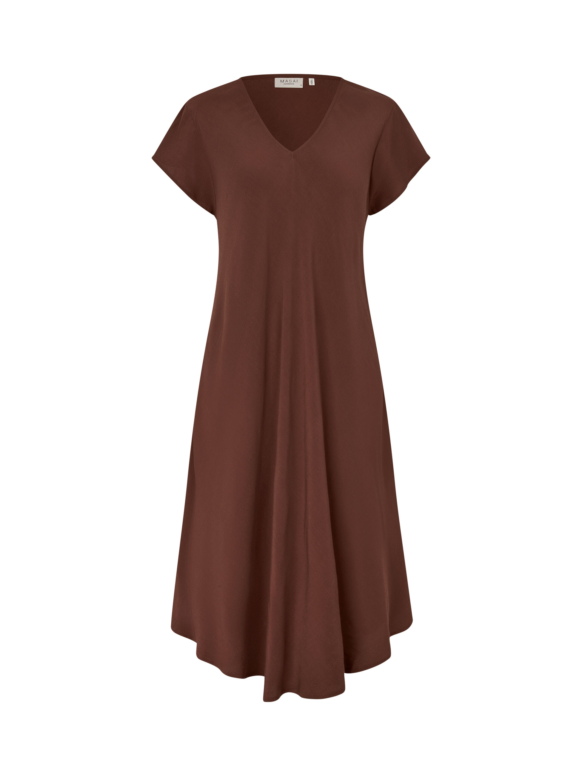 Viskosekleid mit kurzen &Auml;rmeln und V-Ausschnitt, Sh. Chocolate