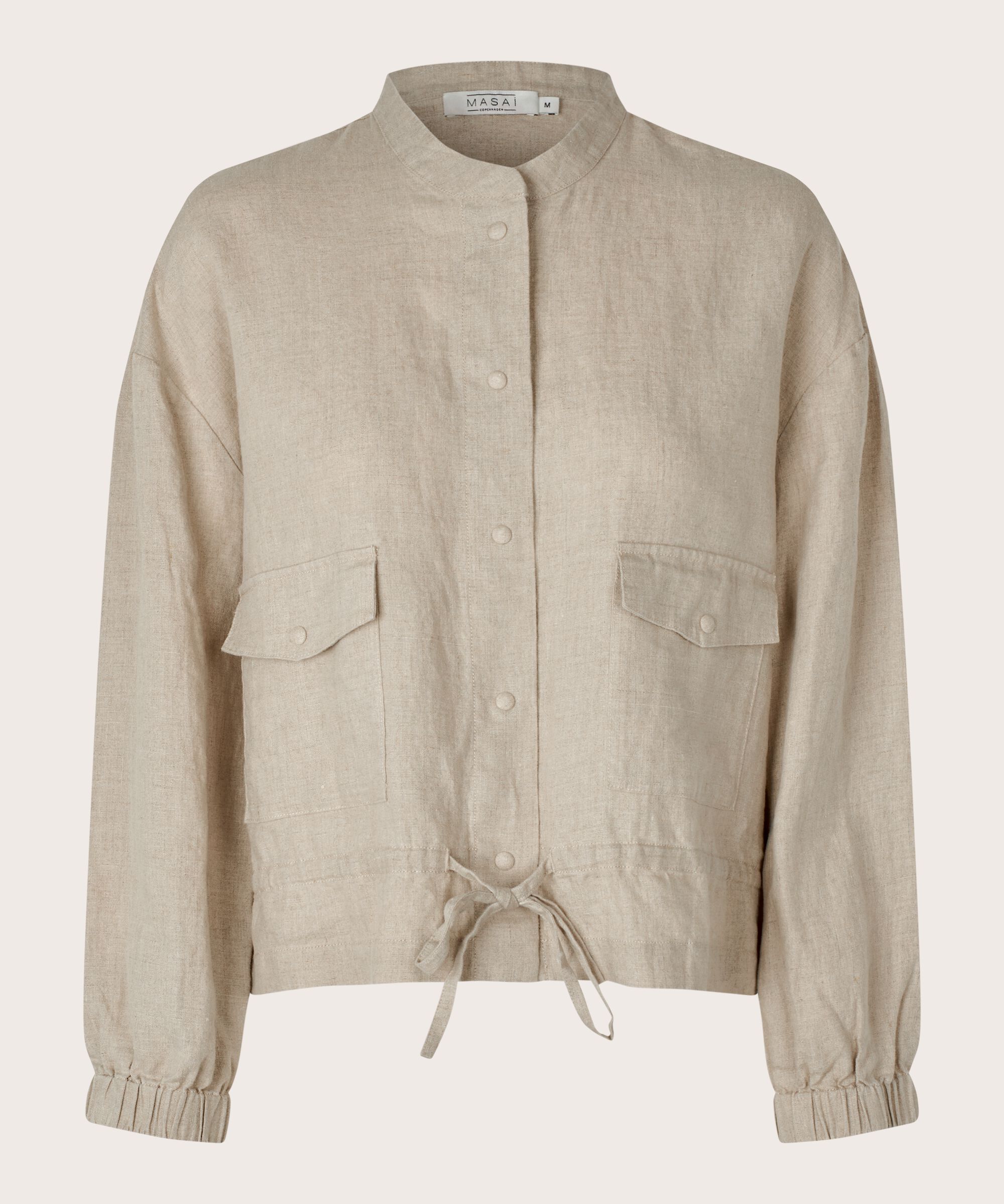 Leinenjacke mit Bindeband in der Taille, Natural