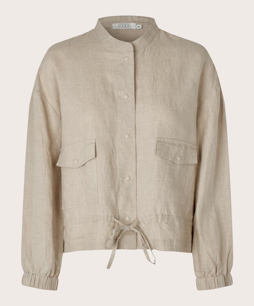Leinenjacke mit Bindeband in der Taille, Natural