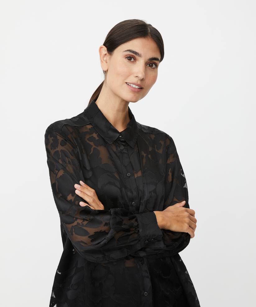 transparentes Spitzenshirt mit Drapierung auf der Rückseite, Black