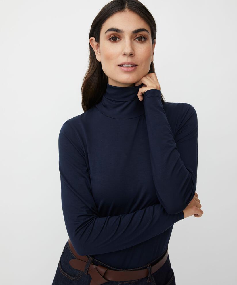Rollkragenbluse Aus Weichem Jersey, Navy Blazer