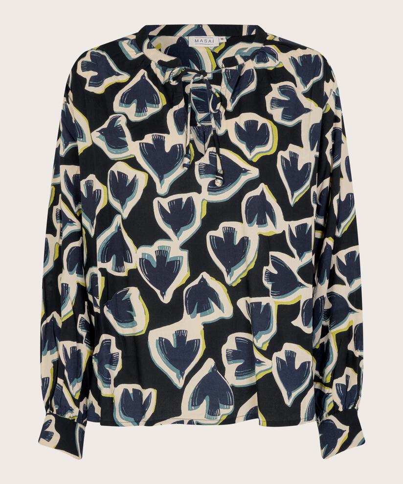 Viskosebluse mit Bindedetail im Nacken, Maritime Blue
