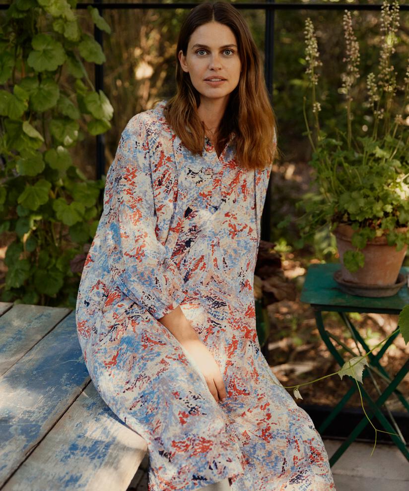 Baumwollkleid mit Bindebändern am Hals und Eingrifftaschen, Orange com