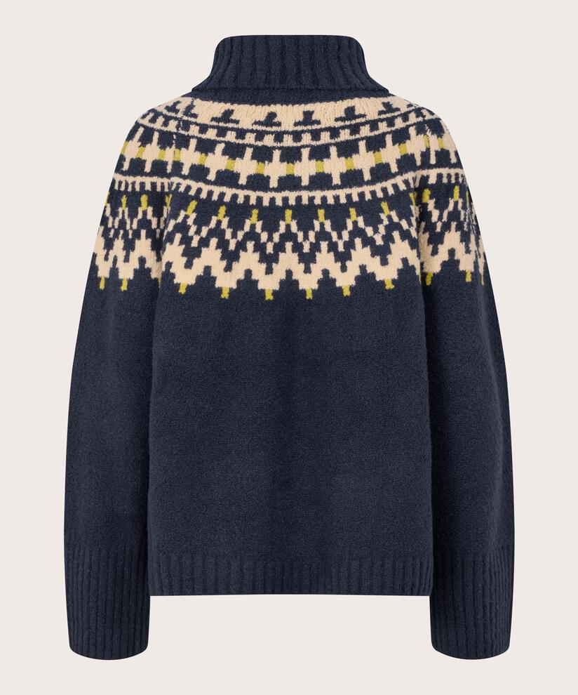 Rollkragenpullover mit gerippten Kanten, Navy Blazer