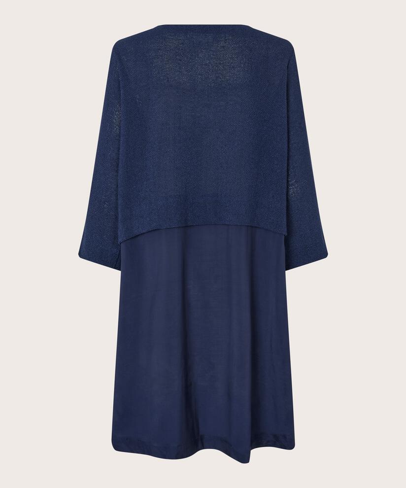 Kleid mit Bouclé-Oberteil und Viskose-Rock, Navy Blazer