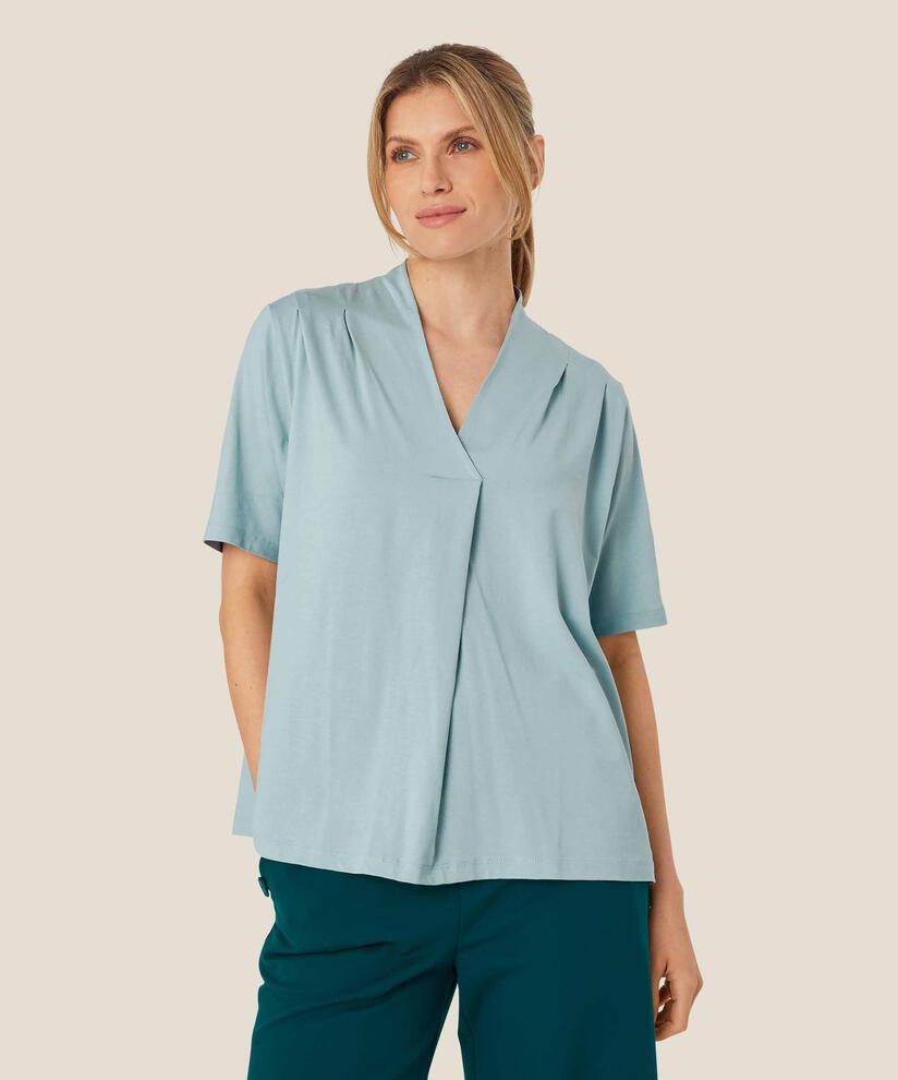 T-Shirt mit V-Ausschnitt und Drapierungen, Blue Haze