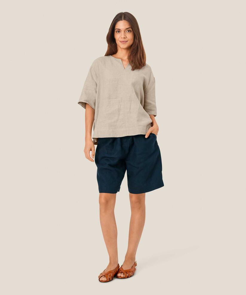 Bluse aus Leinen mit Vordertasche, Natural