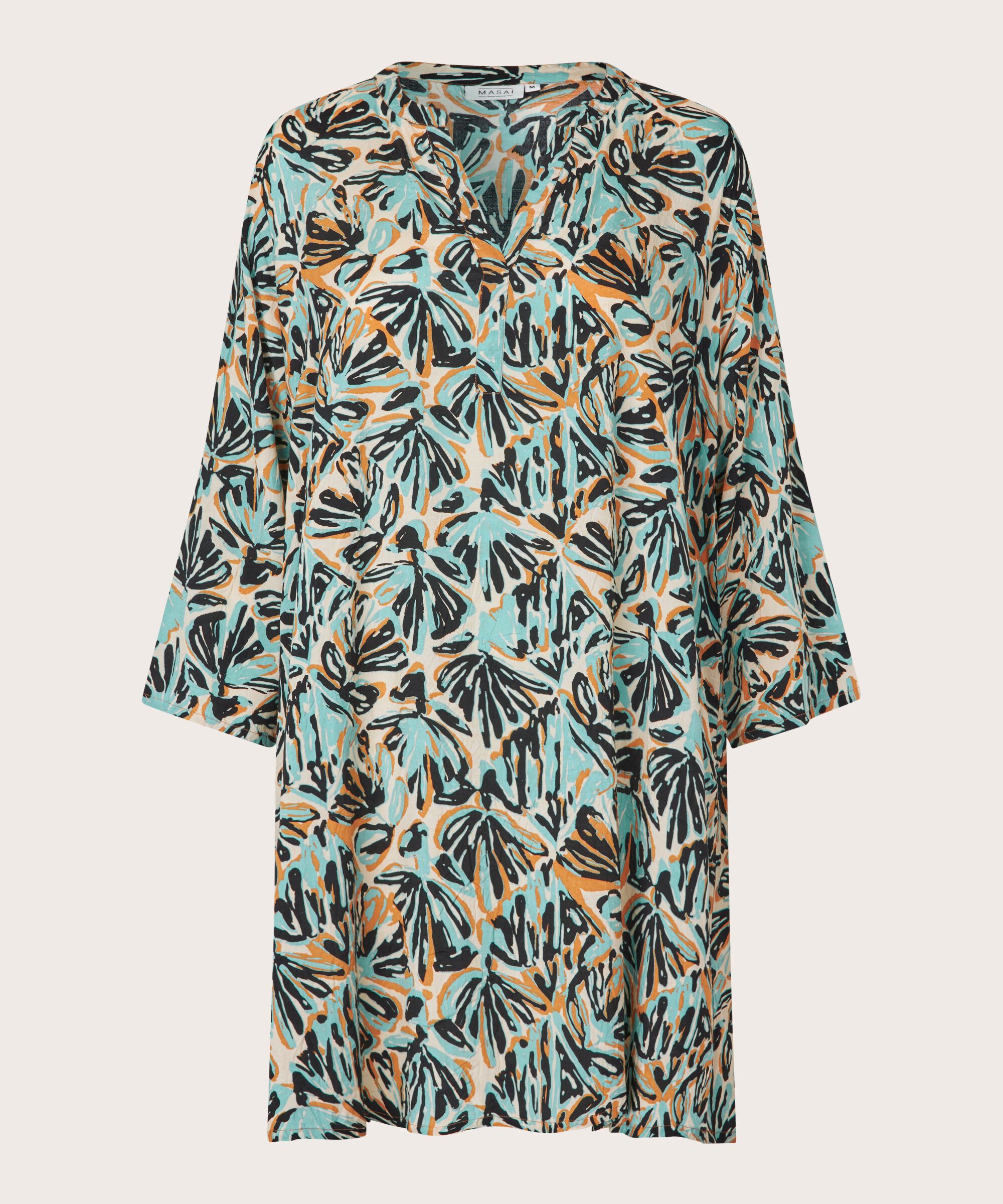 Bedruckte Viskose-tunika Mit 3/4-ärmeln, Aqua