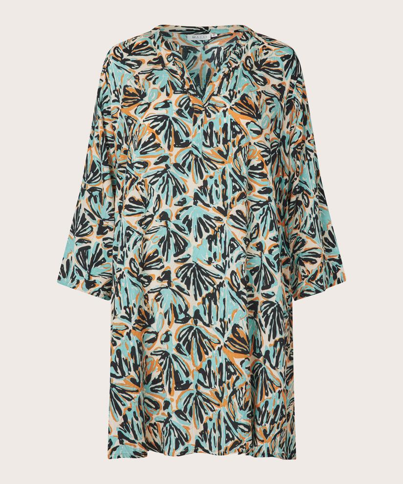 Bedruckte Viskose-tunika Mit 3/4-ärmeln, Aqua