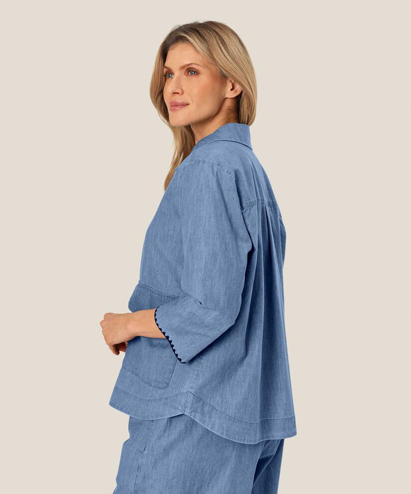 Jeanshemdjacke mit gewebten Details, Blue Denim
