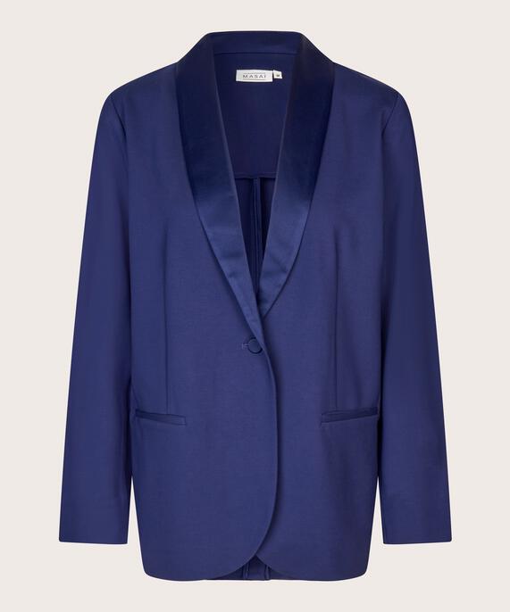 Blazer mit glänzenden Satindetails, Medieval blue
