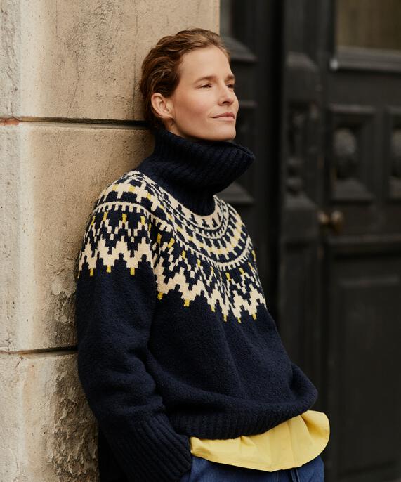Rollkragenpullover mit gerippten Kanten, Navy Blazer