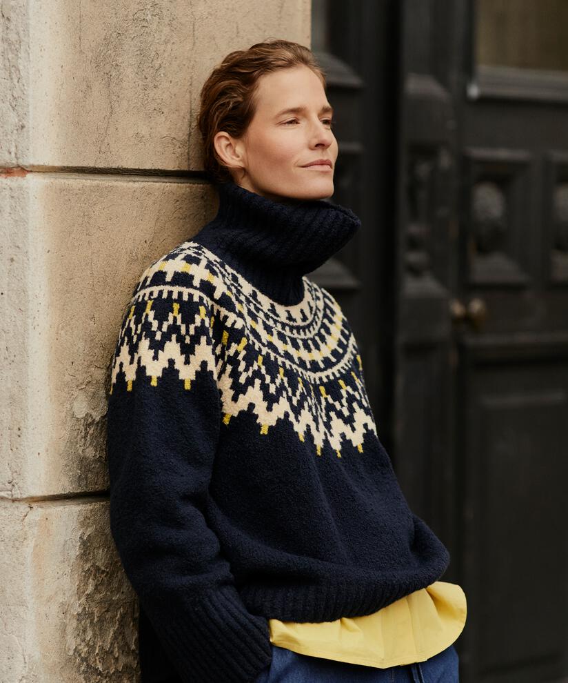 Rollkragenpullover mit gerippten Kanten, Navy Blazer