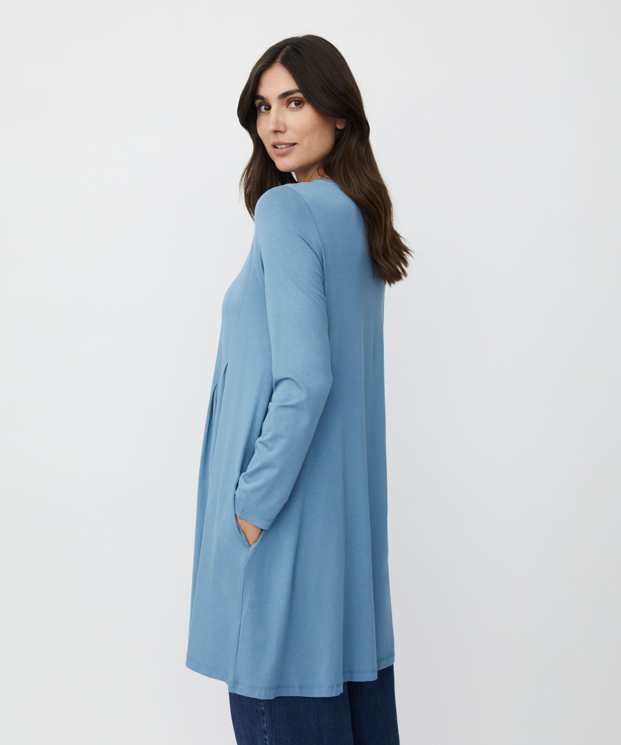 Jersey-Tunika mit Falten und Eingrifftaschen, Proven Blue