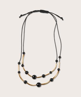 verstellbare Halskette mit schwarzen Perlen, Gold