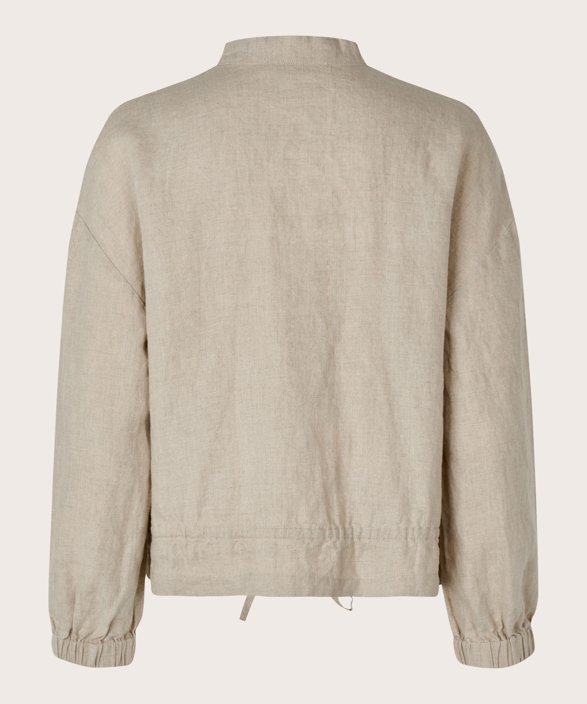 Leinenjacke mit Bindeband in der Taille, Natural