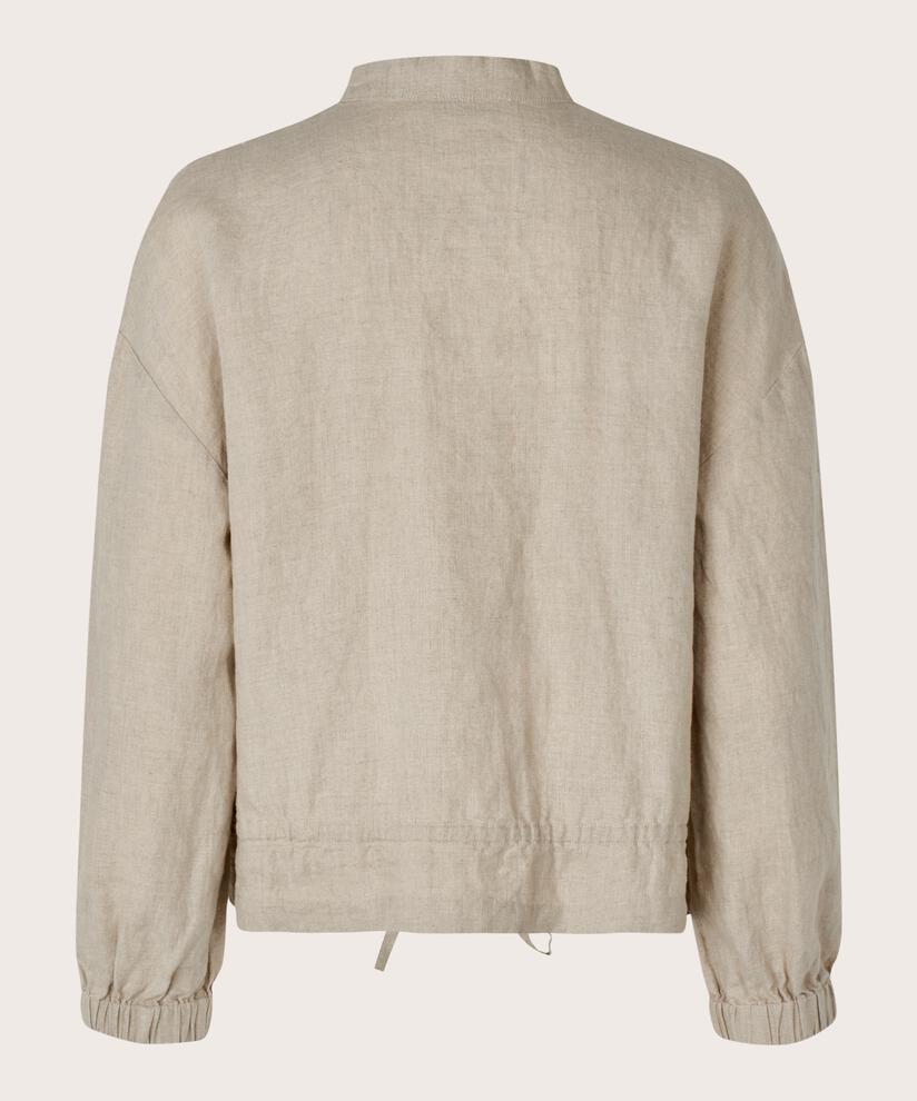 Leinenjacke mit Bindeband in der Taille, Natural