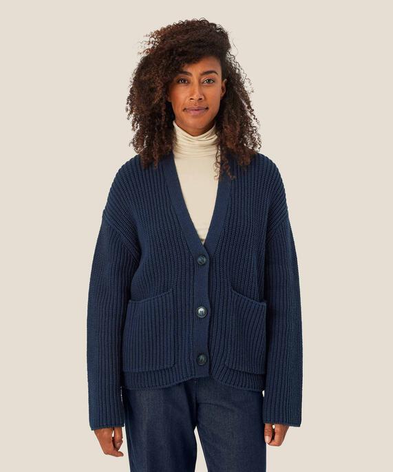 Gerippter Cardigan aus Baumwollmix, Navy Blazer