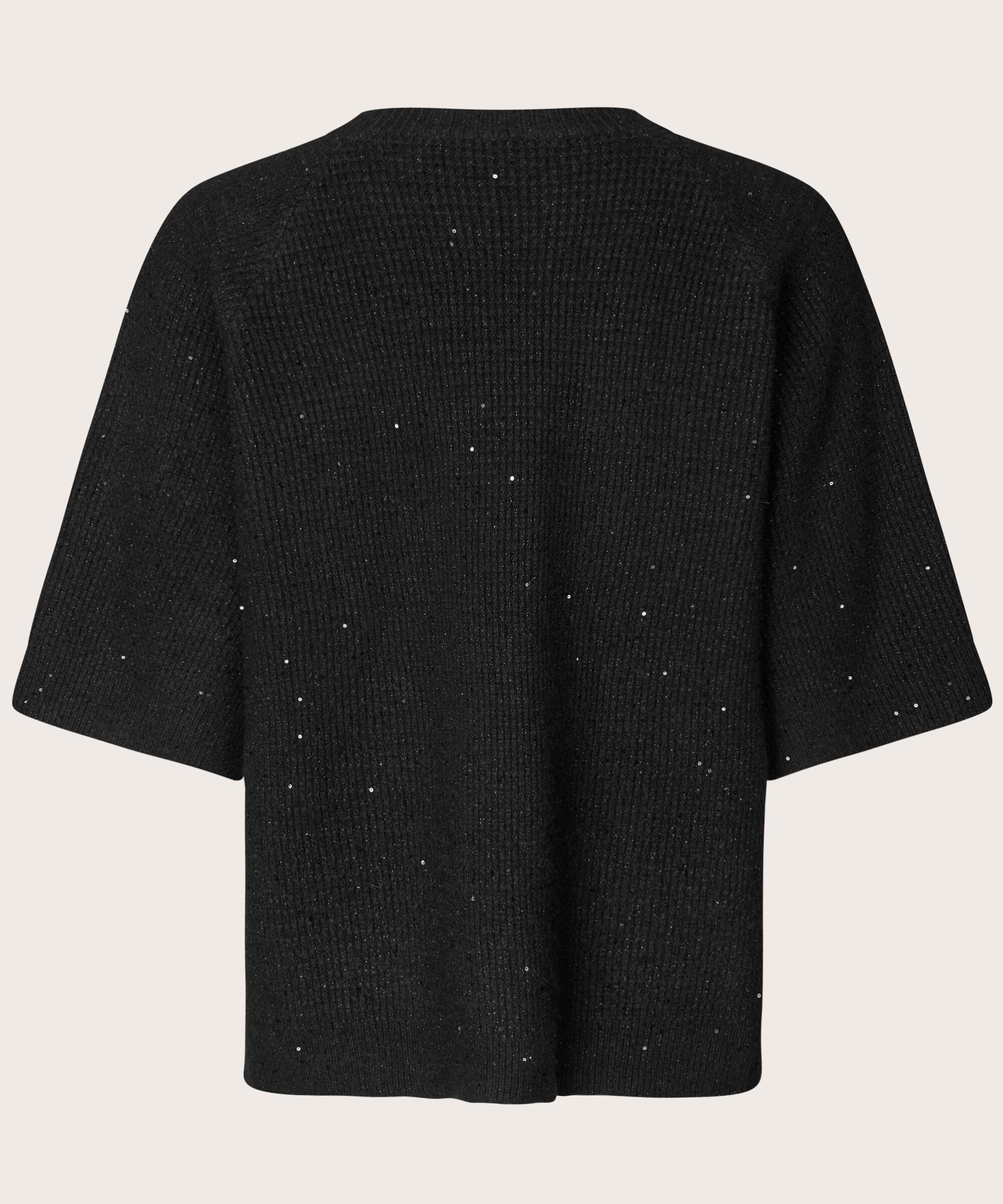 Kurzarmpullover aus Wollmischung mit Pailletten, Black
