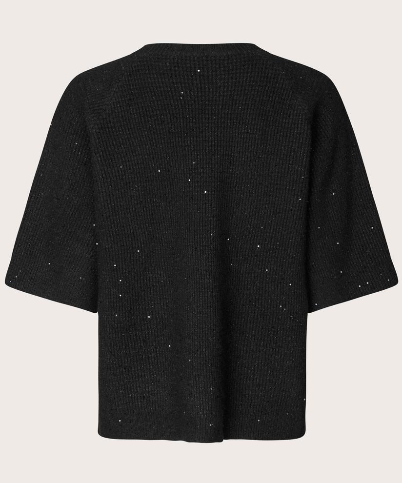 Kurzarmpullover aus Wollmischung mit Pailletten, Black