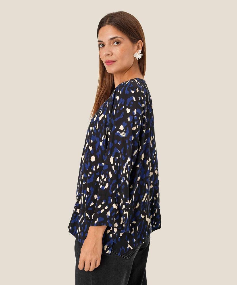 Viskosebluse Mit V-ausschnitt, Medieval blue