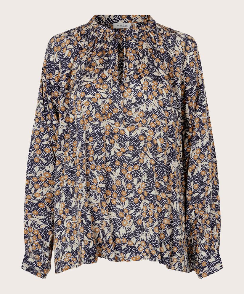 Viskosebluse mit Schleife am Hals, Maritime Blue
