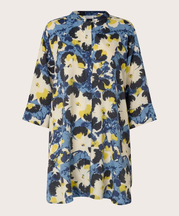 Bedrucktes Viskosehemd Mit Seitenschlitz, Proven Blue