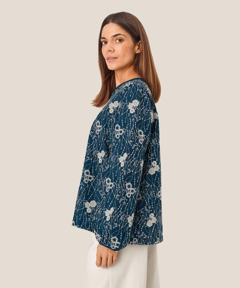 Baumwollbluse mit gesticktem Blumendruck, Sargasso Sea