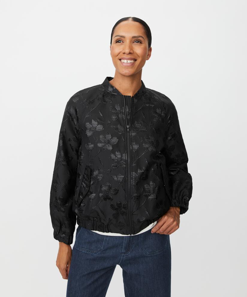 Jacke mit Reißverschluss und Blumenstickerei, Black