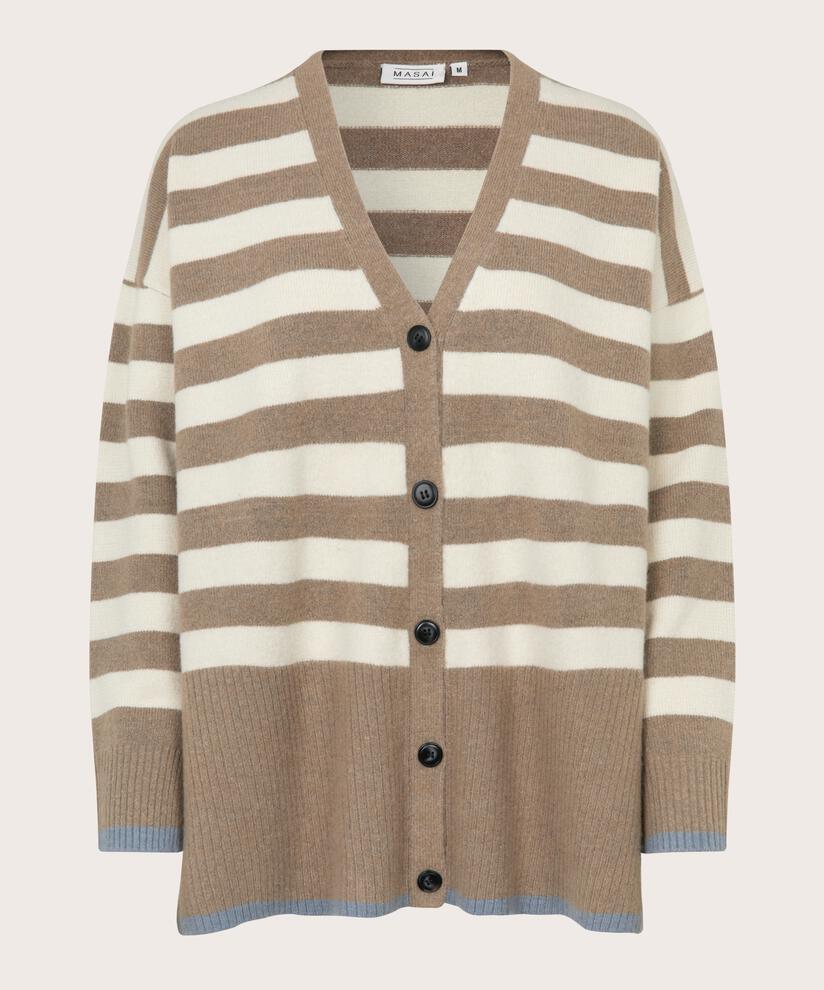 Gestreifter Cardigan mit Rippdetails, Mink/ash/whc