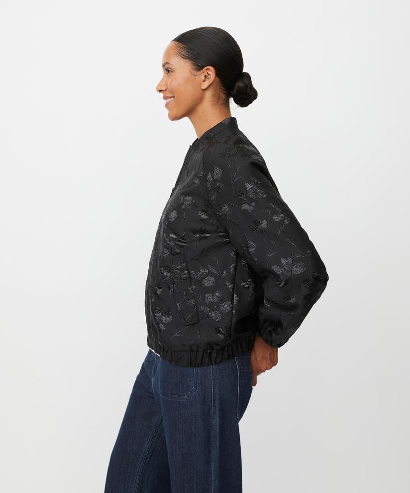 Jacke mit Reißverschluss und Blumenstickerei, Black