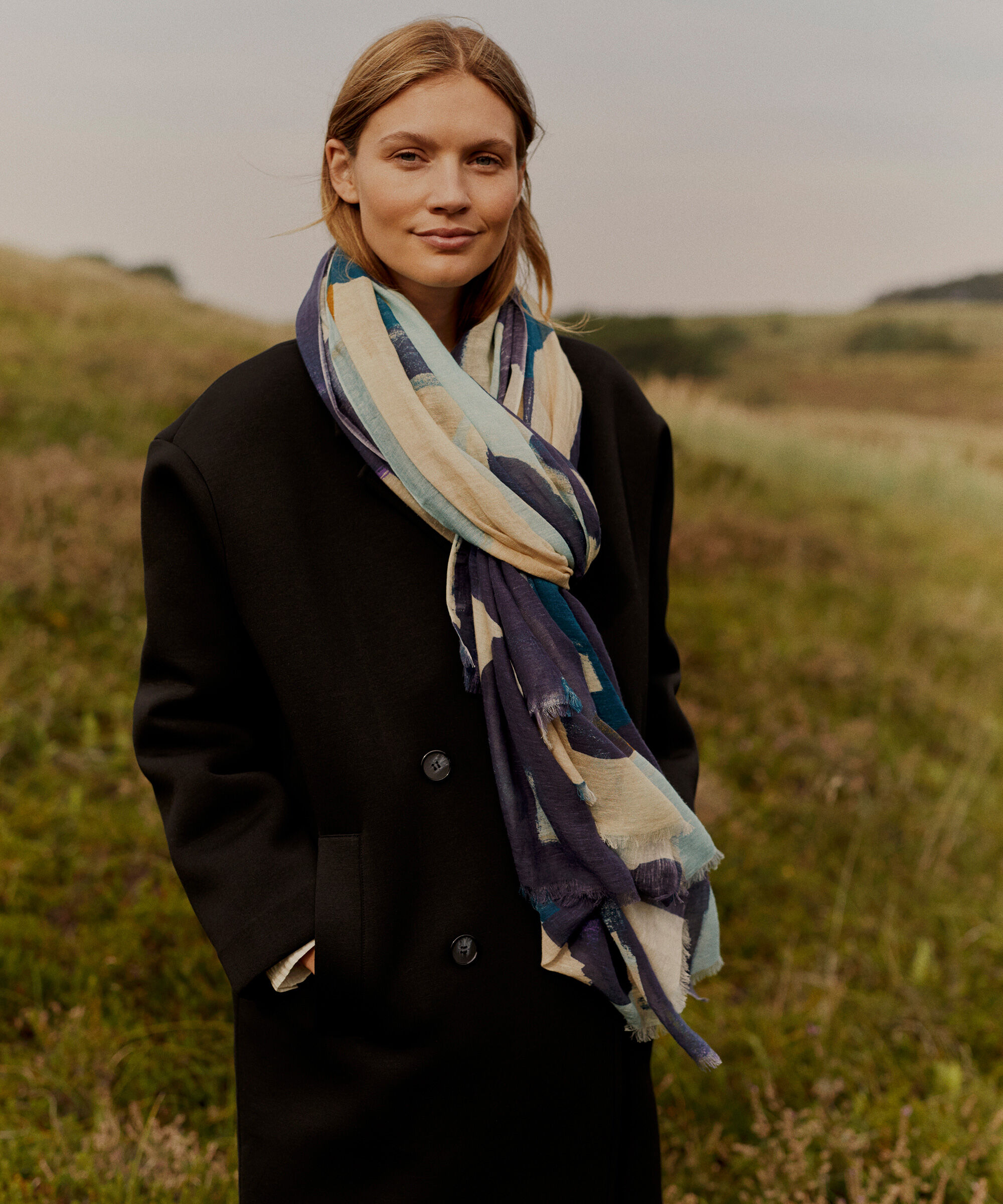 gemusterter Schal aus Baumwollmischung, Dijon