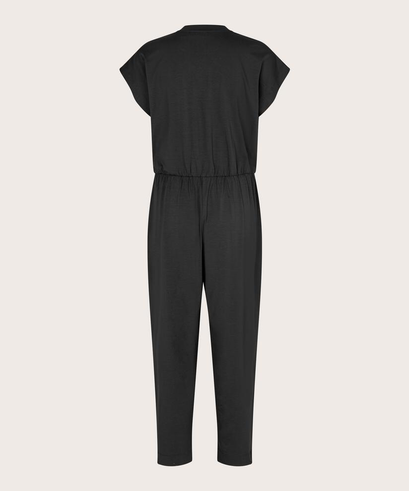 Jersey-Jumpsuit mit V-Ausschnitt und Knöpfen, Black