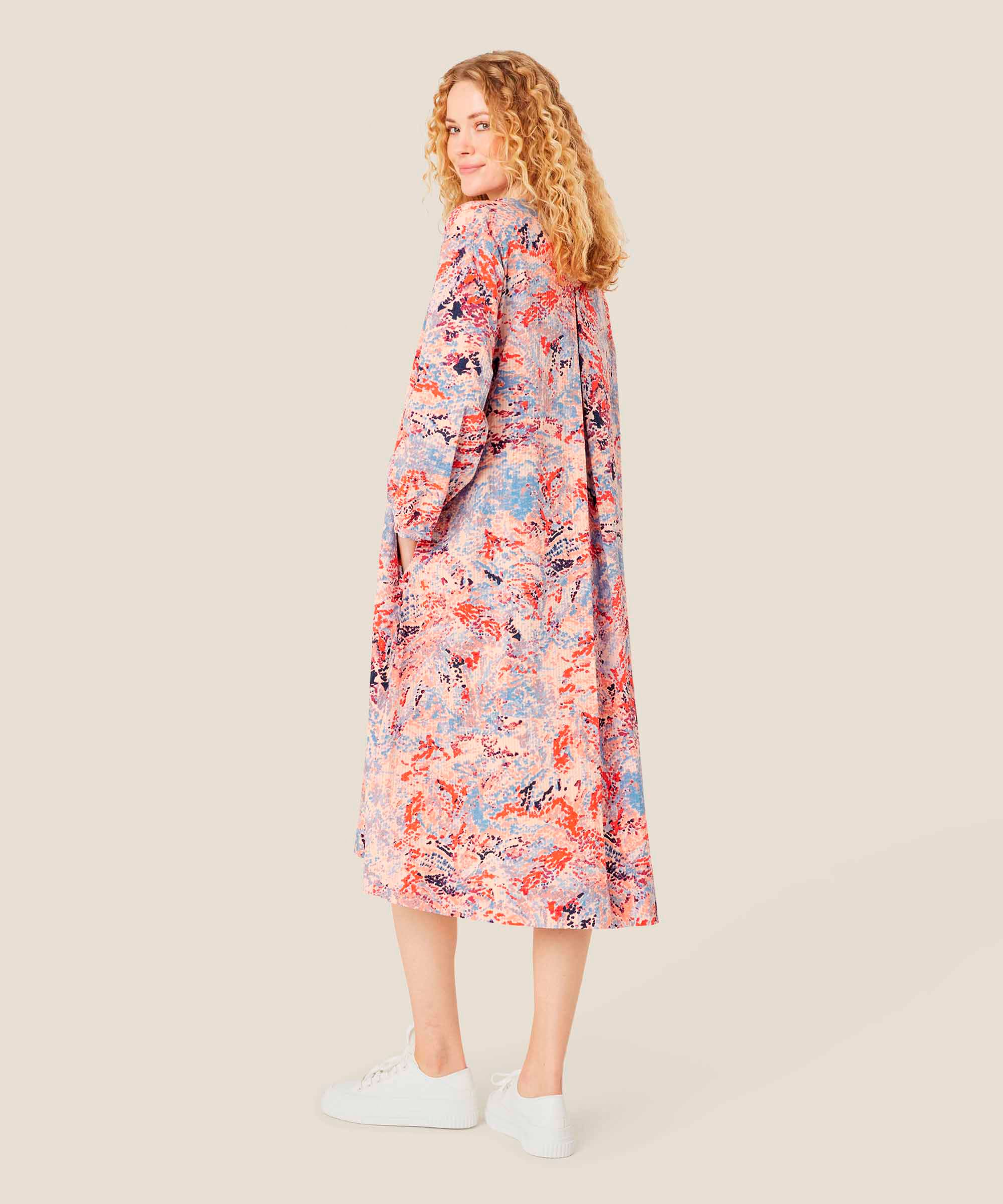 Baumwollkleid mit Bindebändern am Hals und Eingrifftaschen, Orange com