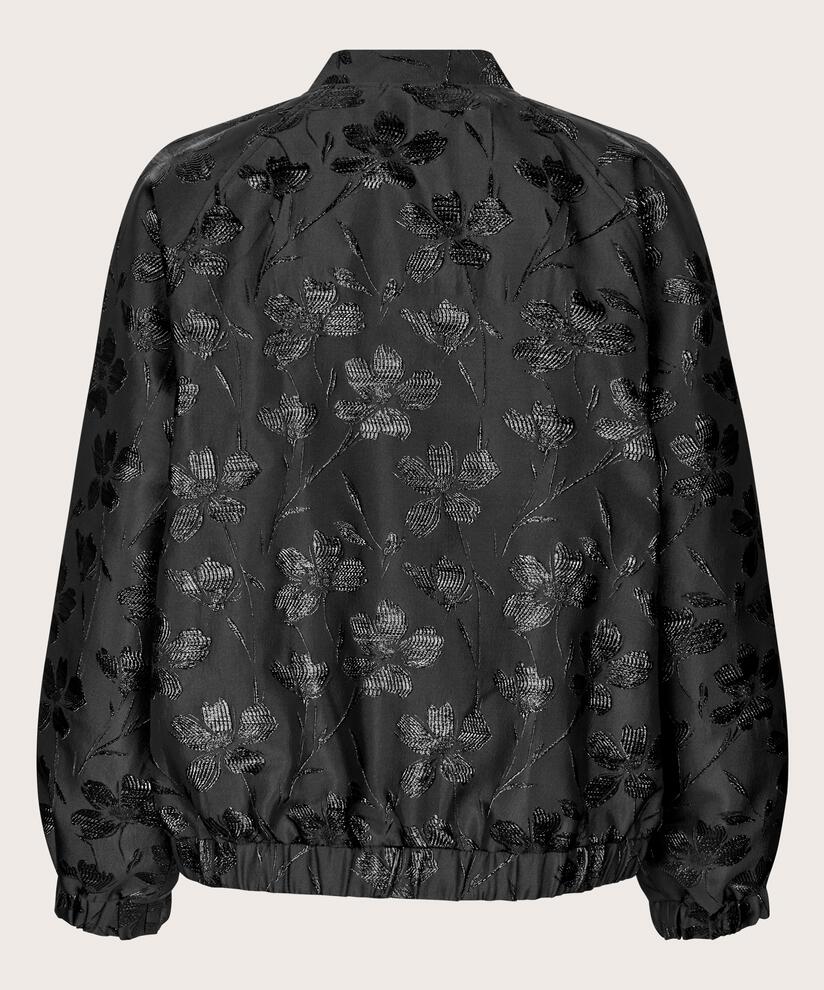 Jacke mit Reißverschluss und Blumenstickerei, Black
