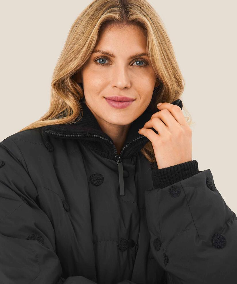 Daunenmantel mit gerippten Details, Black