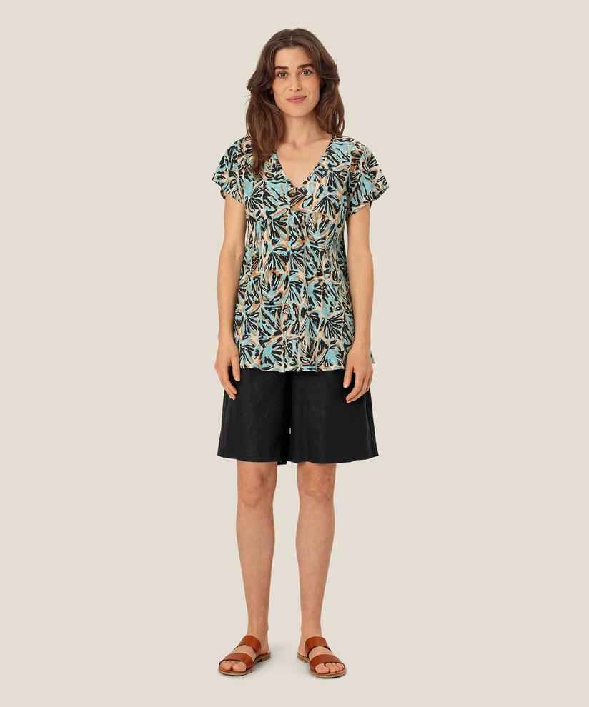 Bedrucktes Viskose-top Mit V-ausschnitt, Aqua