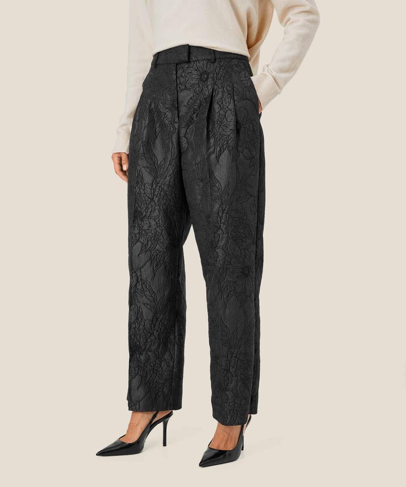 Hose mit gewebtem Aufdruck und Falten vorne, Black